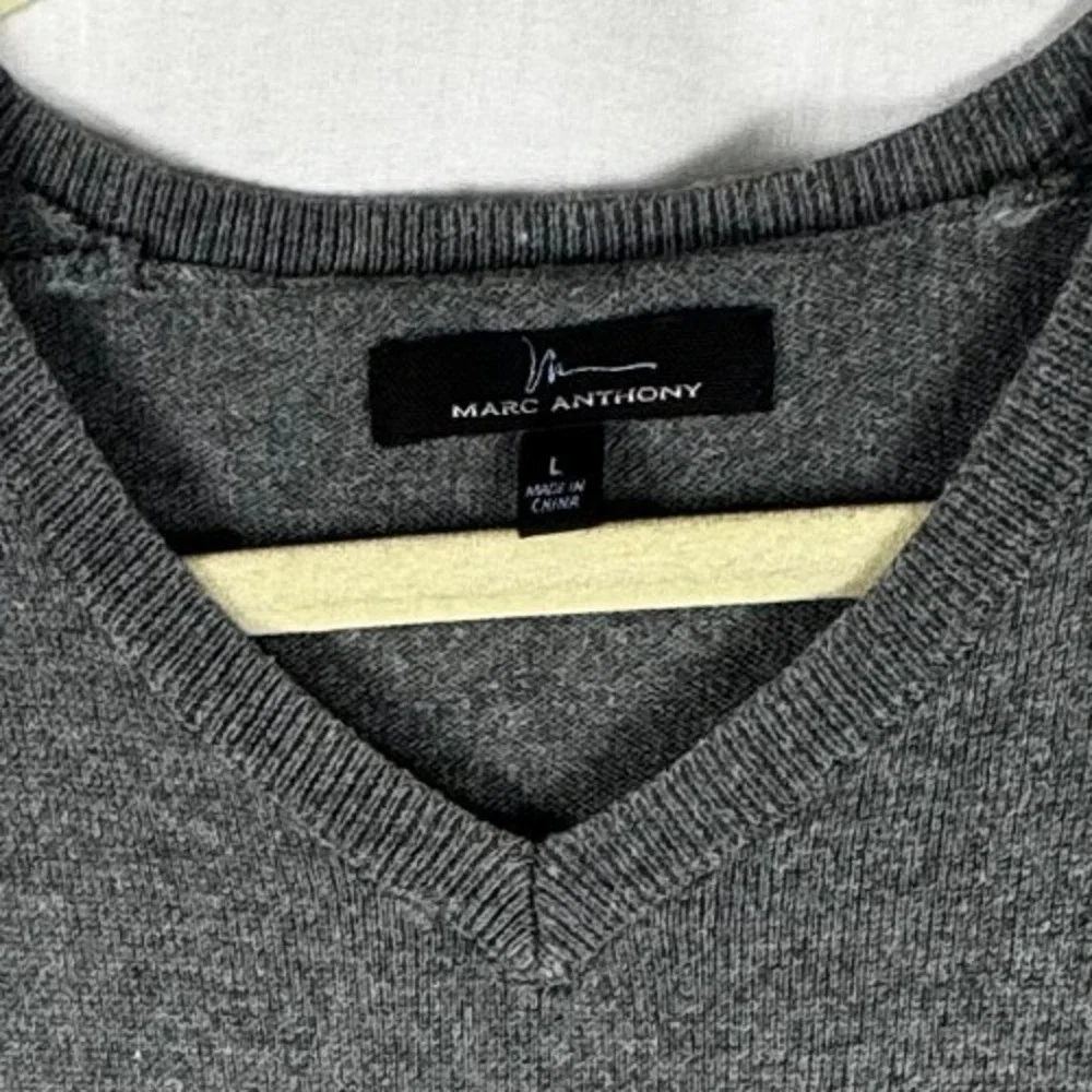 Marc Anthony Men's Gray V Neck Sweater Large Cotton Cashmere Blend Long Sleeve - Picture 8 of 8